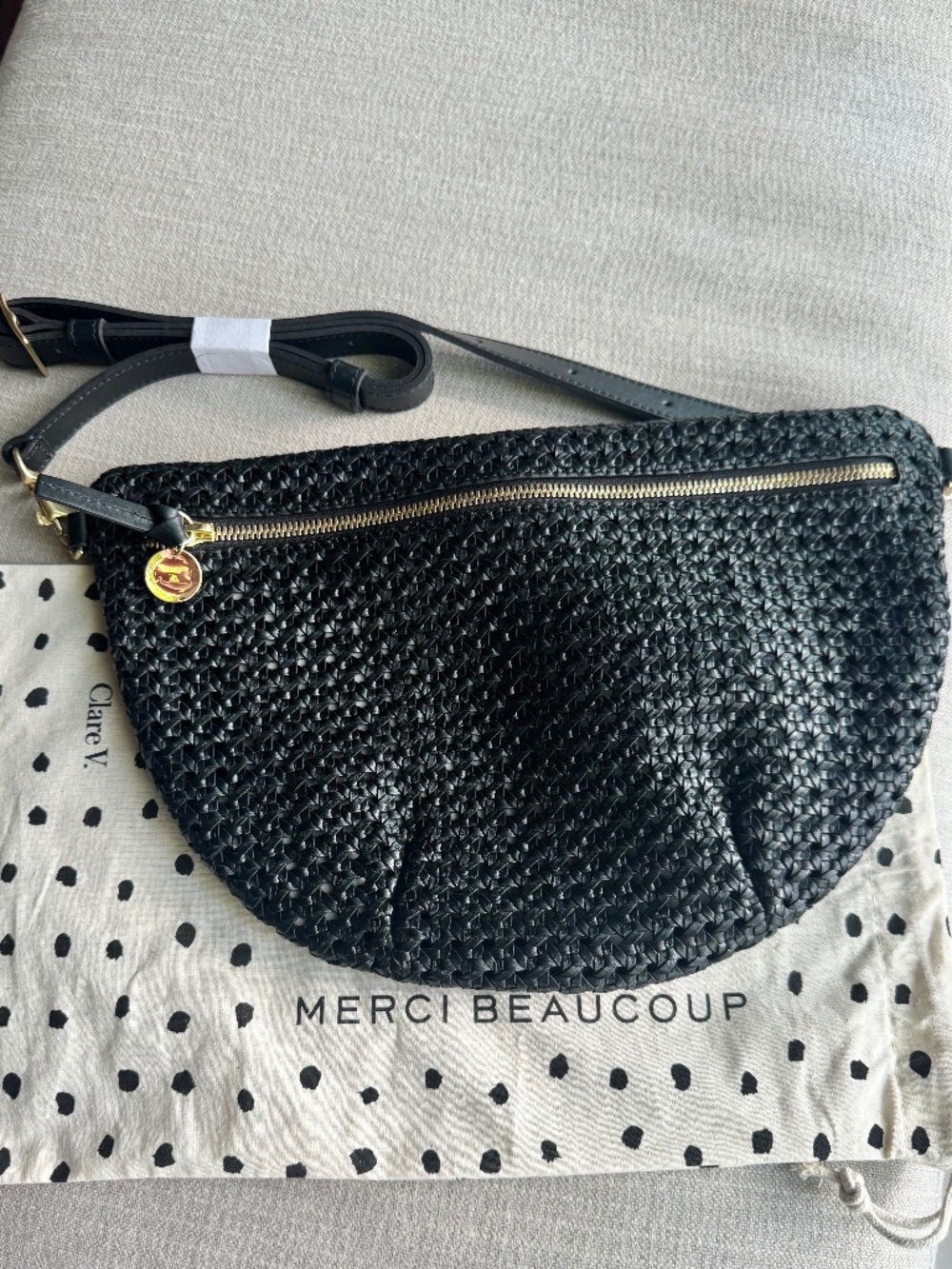 NWT CLare V Grande Fanny Black Rattan